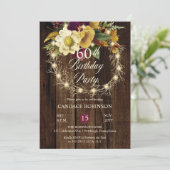 Rustic Woodsy verlicht Wreath 60th Birthday Party Kaart (Staand voorkant)