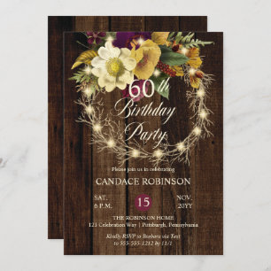 Rustic Woodsy verlicht Wreath 60th Birthday Party Kaart