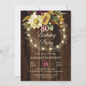 Rustic Woodsy verlicht Wreath 80th Birthday Party Kaart (Voorkant)