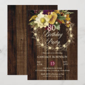Rustic Woodsy verlicht Wreath 80th Birthday Party Kaart (Voorkant / Achterkant)