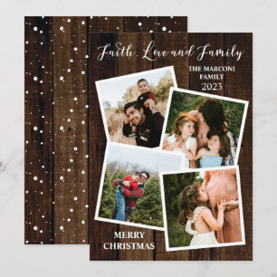Rustic Woodsy Wood Faith Love and Family 4 Foto Feestdagenkaart