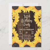 Rustic Woodsy Wood| Zonnebloemen 30e verjaardag Kaart (Voorkant)