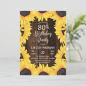 Rustic Woodsy Wood| Zonnebloemen 80th Birthday Par Kaart (Staand voorkant)