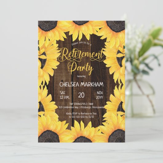 Rustic Woodsy Wood | Zonnebloementeelpartij Kaart (Staand voorkant)