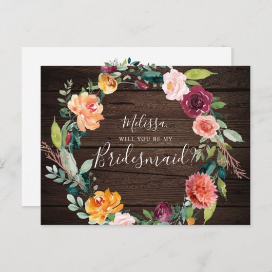 Rustic, word jij mijn bruidsmeisje? uitnodiging briefkaart (Voorkant / Achterkant)