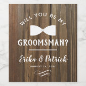 Rustic Wordt jij mijn groomman label Wijn Etiket (Enkel label)