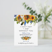 Rustic wordt mijn bruidsmeisje | Navy Sunflower Bo Kaart (Staand voorkant)