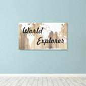 Rustic World Explorer White Wereldkaart Wood Plank Canvas Afdruk (Insitu (Houten vloer))