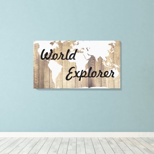 Rustic World Explorer White Wereldkaart Wood Plank Canvas Afdruk (Insitu (Houten vloer))
