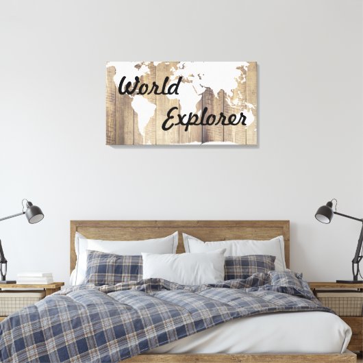 Rustic World Explorer White Wereldkaart Wood Plank Canvas Afdruk (Insitu (Slaapkamer))