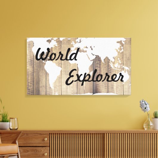 Rustic World Explorer White Wereldkaart Wood Plank Canvas Afdruk (Insitu (Woonkamer))