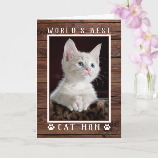 Rustic World's Best Cat Moeder Verjaardag Foto Kaart (Orchidee)