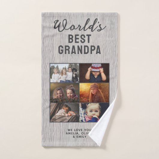 Rustic World's Best Grandpa Wood Custom 6 Photo  Bad Handdoek (Handdoek)