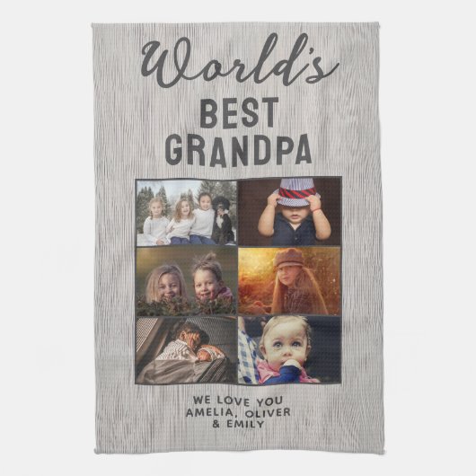 Rustic World's Best Grandpa Wood Custom 6 Photo  Theedoek (Verticaal)
