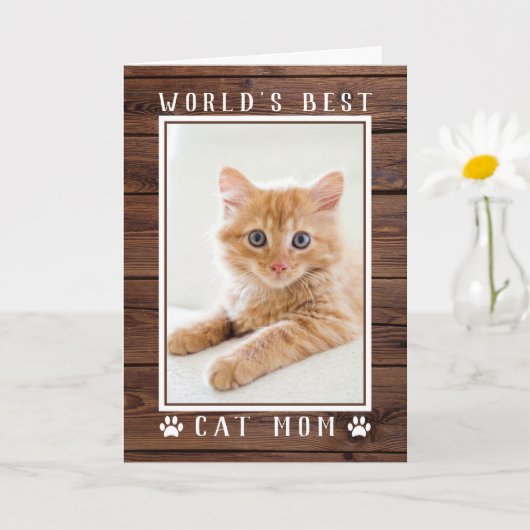 Rustic World's Beste Kattenmoeder Moederdag Foto Kaart (Kleine Plant)