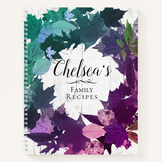 Rustic Wreate Blauwgroen Paars Family Recipe Book Notitieboek (Voorkant)