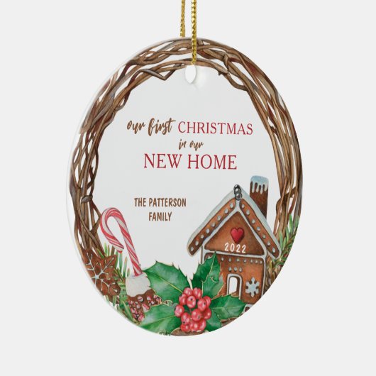 Rustic Wreate Eerste Kerstmis in ons nieuwe huis Keramisch Ornament (Rechts)