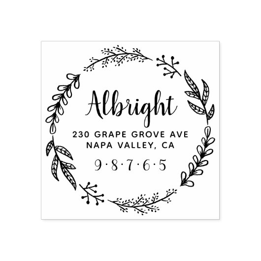 Rustic Wreate Familienaam & het Adres van de Terug Rubberstempel (Afrduk)