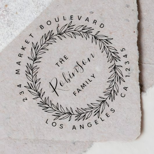 Rustic Wreate Familienaam Script Return Address Rubberstempel