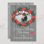 Rustic Wreate Family Foto Gray Wood rozen Feestdagenkaart (Voorkant / Achterkant)