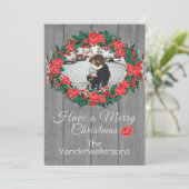 Rustic Wreate Family Foto Gray Wood rozen Feestdagenkaart (Staand voorkant)