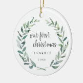 Rustic Wreatfoto Ons eerste kerstfeest Keramisch Ornament (Links)
