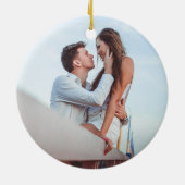 Rustic Wreatfoto Ons eerste kerstfeest Keramisch Ornament (Achterkant)