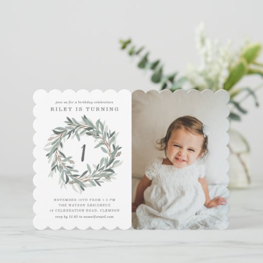 Rustic Wreath 1e verjaardag Kaart (Staand voorkant)