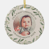 Rustic Wreath 1st Kerstmis als Grandparent 2 Foto Keramisch Ornament (Voorkant)