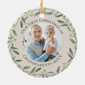 Rustic Wreath 1st Kerstmis als Grandparent 2 Foto Keramisch Ornament (Achterkant)