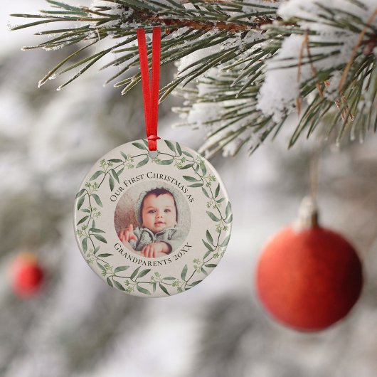 Rustic Wreath 1st Kerstmis als Grandparent 2 Foto Keramisch Ornament