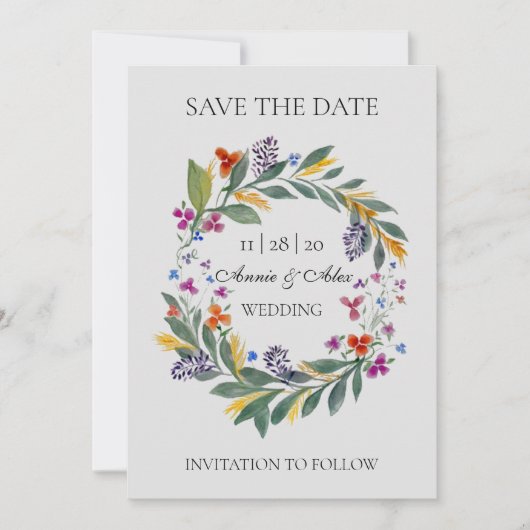 Rustic Wreath Autumn Waterverf Wedding Save The Date (Voorkant)