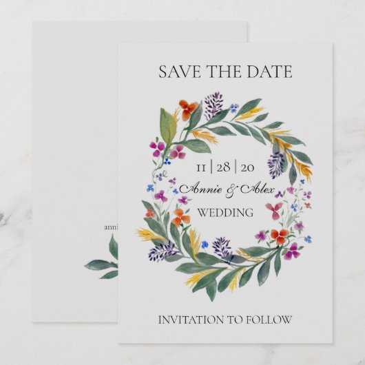 Rustic Wreath Autumn Waterverf Wedding Save The Date (Voorkant / Achterkant)