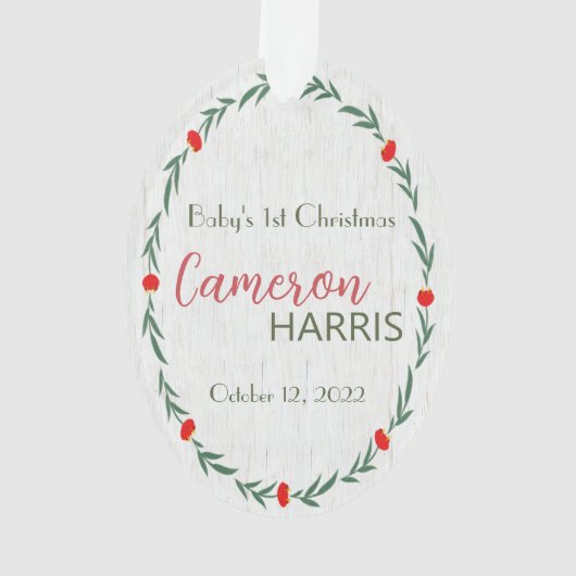 Rustic Wreath Baby's eerste kerstfoto-ormense Ornament (achterkant)