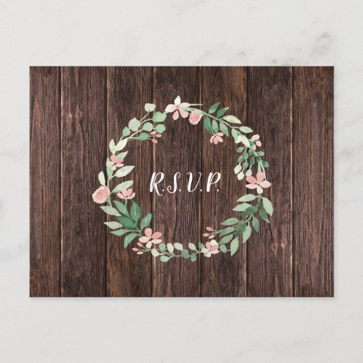 Rustic Wreath bruiloft rsvp + maaltijdkeuze Uitnodiging Briefkaart (Voorkant)
