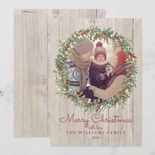 Rustic Wreath Christmas-fotokaart Feestdagenkaart (Voorkant / Achterkant)