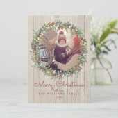 Rustic Wreath Christmas-fotokaart Feestdagenkaart (Staand voorkant)