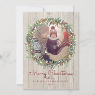Rustic Wreath Christmas-fotokaart Feestdagenkaart