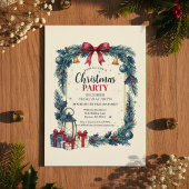 Rustic Wreath Christmas Party Invitation Blue Kaart