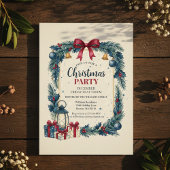Rustic Wreath Christmas Party Invitation Blue Kaart