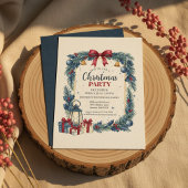 Rustic Wreath Christmas Party Invitation Blue Kaart