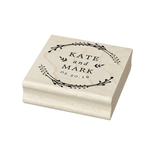 Rustic Wreath Couple Names Wedding Save the Date Rubberstempel (Stempel)
