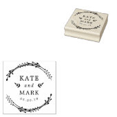 Rustic Wreath Couple Names Wedding Save the Date Rubberstempel (Gestempeld)