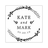 Rustic Wreath Couple Names Wedding Save the Date Rubberstempel (Afrduk)