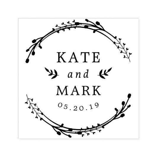 Rustic Wreath Couple Names Wedding Save the Date Rubberstempel (Afrduk)