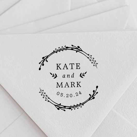 Rustic Wreath Couple Names Wedding Save the Date Rubberstempel