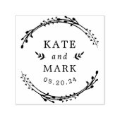 Rustic Wreath Couple Names Wedding Save the Date Zelfinktende Stempel (Design)