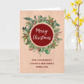 Rustic Wreath Cousin & Family Vrolijk Kerstfeest Kaart (Gele Bloem)