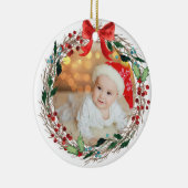Rustic Wreath Custom Photo Silver Bells en Holly Keramisch Ornament (Rechts)