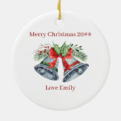 Rustic Wreath Custom Photo Silver Bells en Holly Keramisch Ornament (Achterkant)